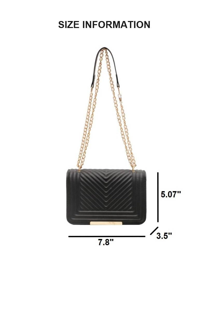 Black handbag with a gold clasp on a white background