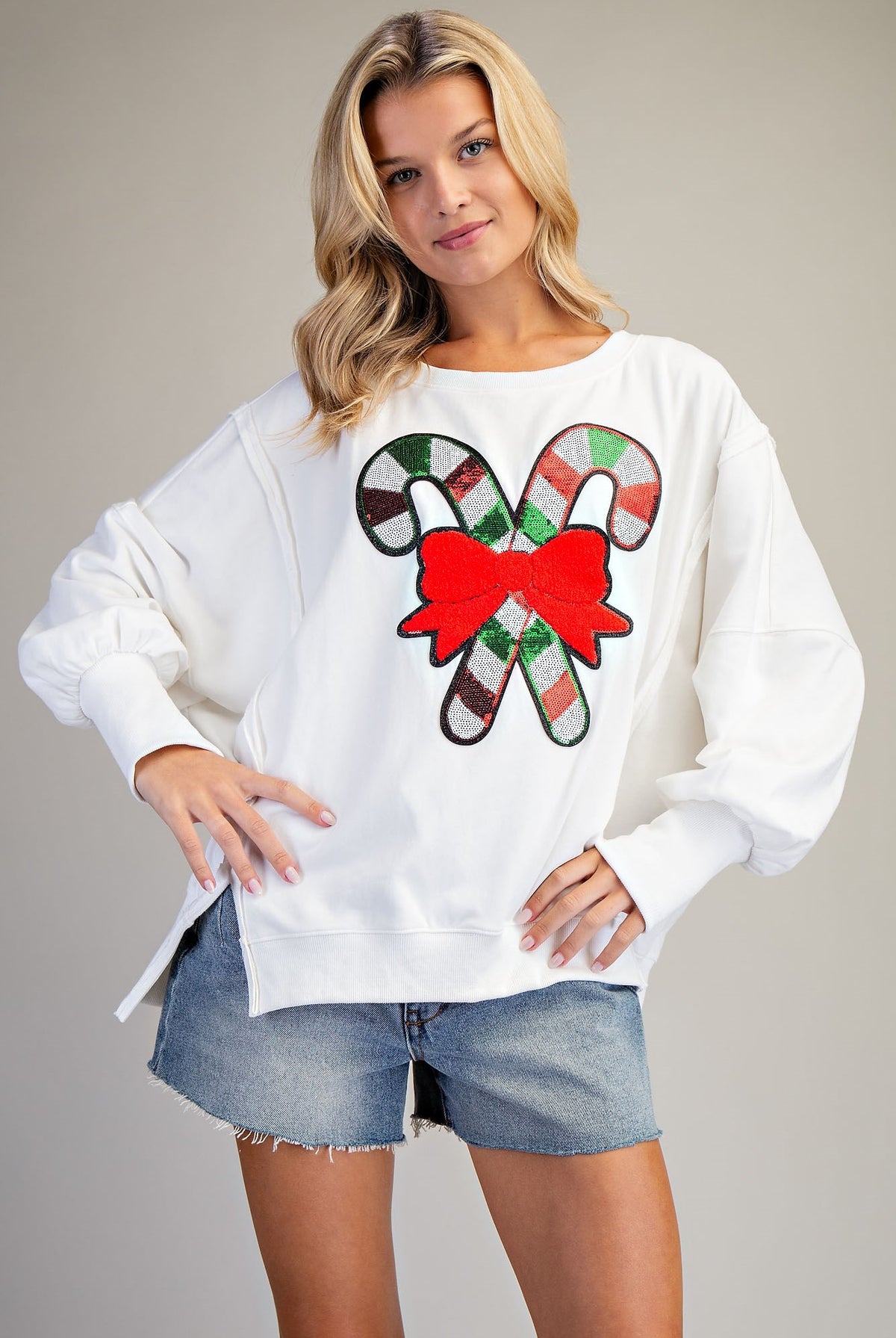 Off White oversized candy cane sweatshirt, front view