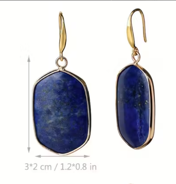 Lapis Lazuli Stone Drop Earrings - size reference 3x2cm