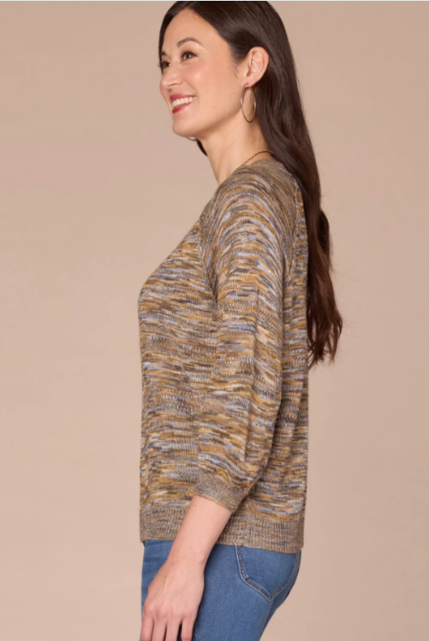 Democracy Blouson-Sleeve Space-Dye Sweater in Jewel Lavender Green Multi - side view
