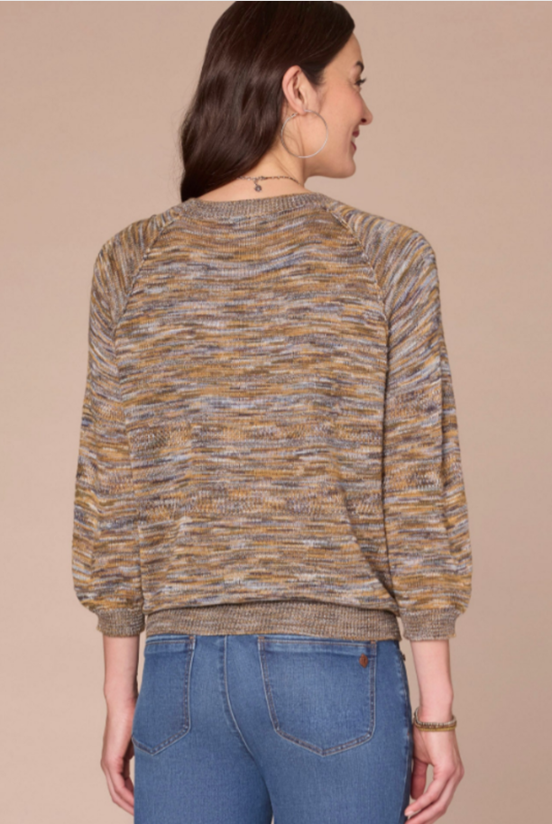 Democracy Blouson-Sleeve Space-Dye Sweater in Jewel Lavender Green Multi - back view
