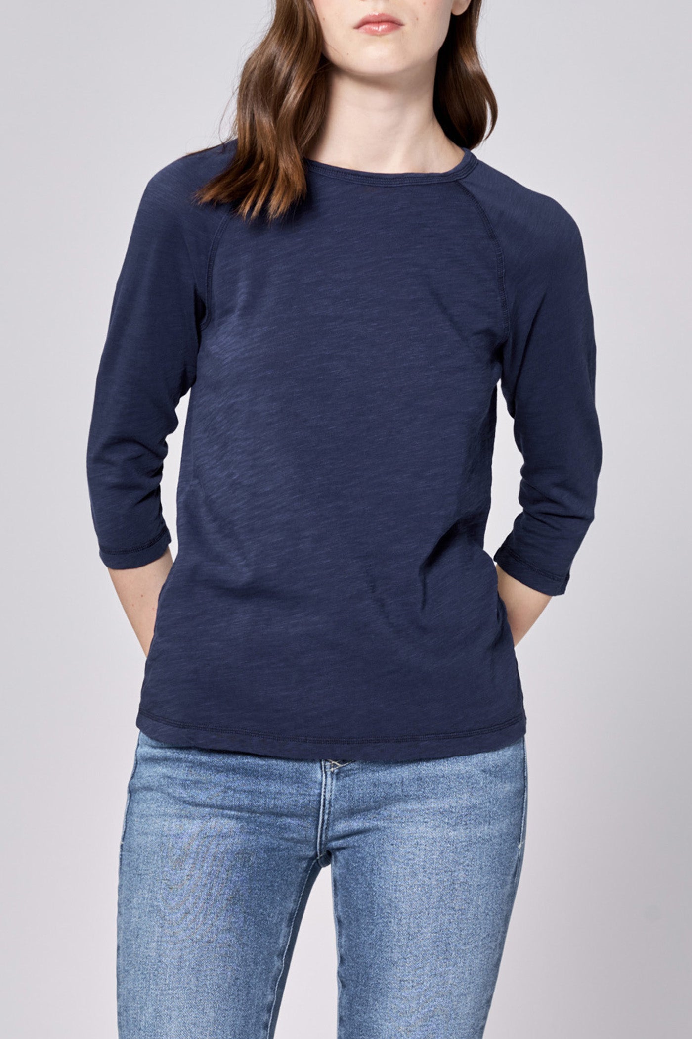 Dear John Boat Neck Slub 3/4 Sleeve Top in Black Iris – Side view