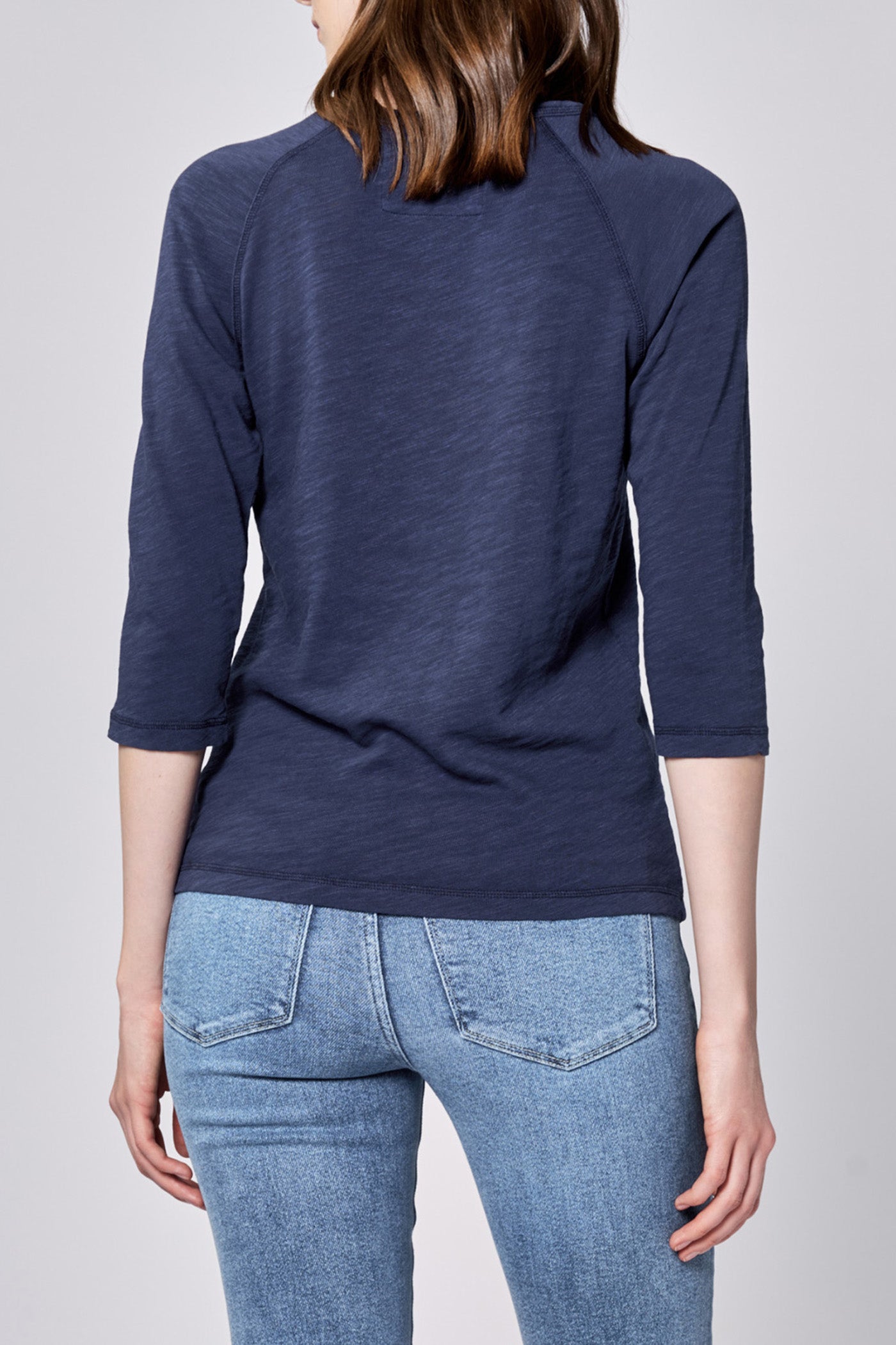 Dear John Boat Neck Slub 3/4 Sleeve Top in Black Iris – Front view