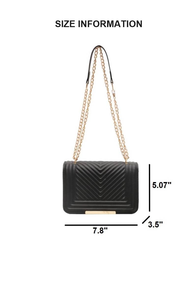 Black handbag with a gold clasp on a white background