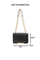 Black handbag with a gold clasp on a white background