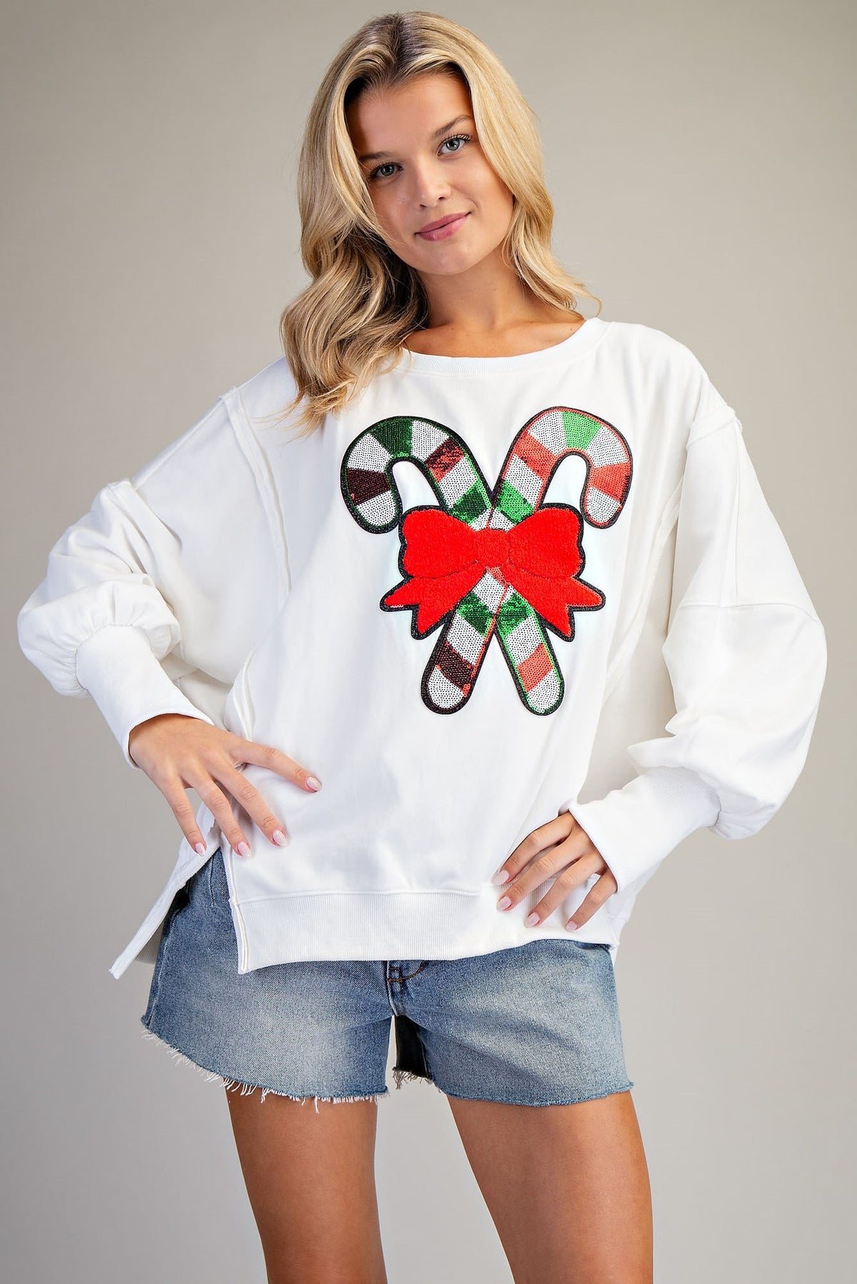 Off White oversized candy cane sweatshirt, front view