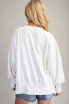 Off White candy cane sweatshirt, full-length styled front view
