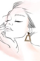 Illustration of a woman wearing a star-shaped earring on a light pink background