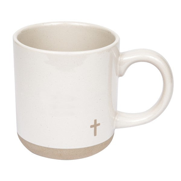 White mug with a cross symbol on a white background