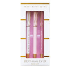 Pen set with 'Best Mom Ever' and 'You're Doing Great' text in pink packaging on a white background.