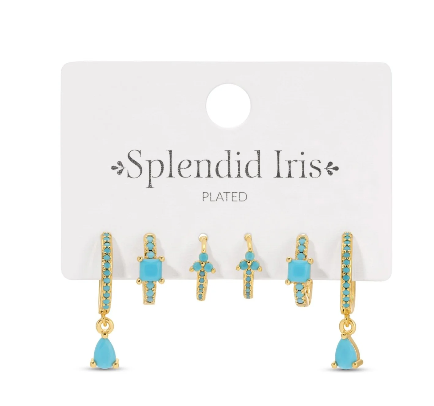 Set of earrings on a 'Splendid Iris' branded card