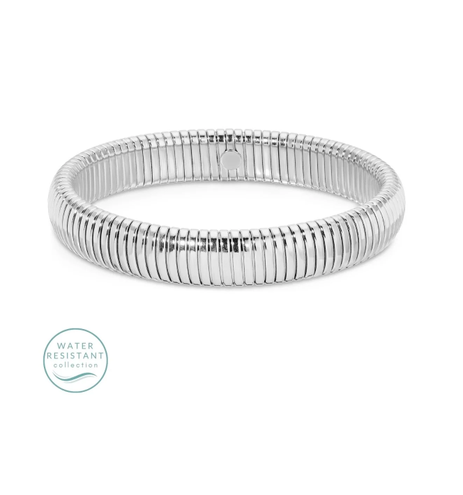 Silver bracelet on a white background with 'Water Resistant Collection' label.