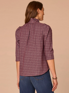 Democracy Embroidered Plaid Ruffle-Collar Woven Top in Plum/Nile Blue Multi - back view