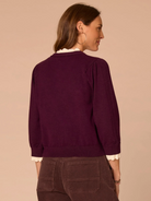 Democracy Double-Layer Scallop-Edge Button-Down Cardigan in Dark Raisin - side view