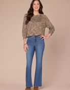 Democracy Blouson-Sleeve Space-Dye Sweater in Jewel Lavender Green Multi - front full-length view