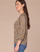 Democracy Blouson-Sleeve Space-Dye Sweater in Jewel Lavender Green Multi - side view