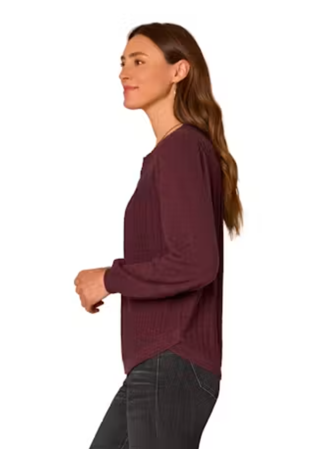 Back view of Democracy blouson top in Heather Fig Jam