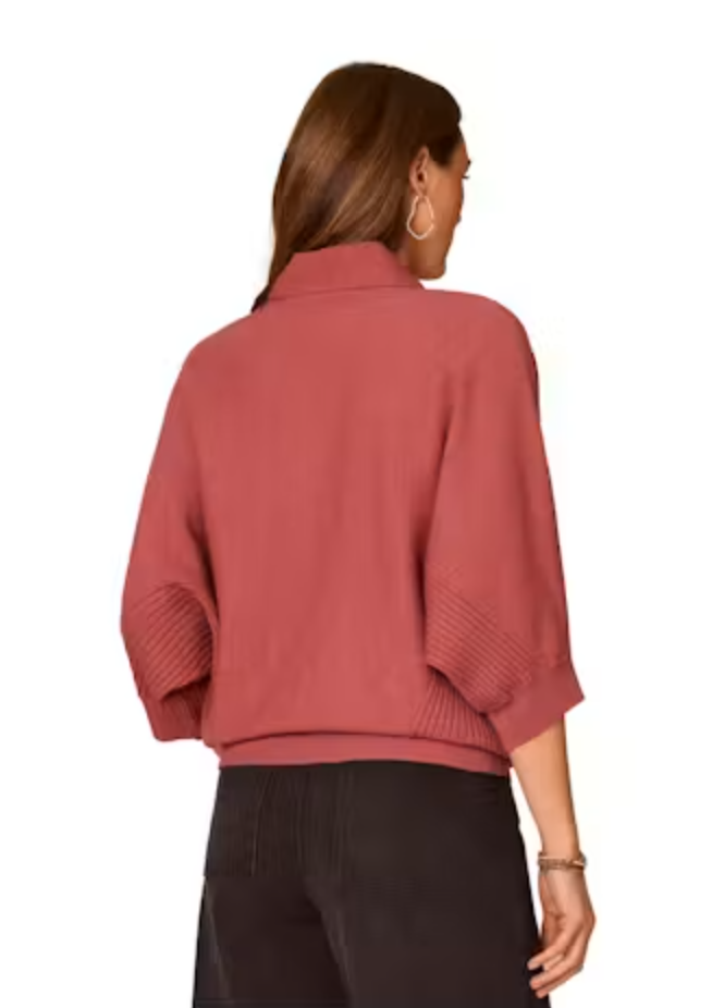 Back view of Tie Neck Dolman Sleeve Sweater in Rose Shadow