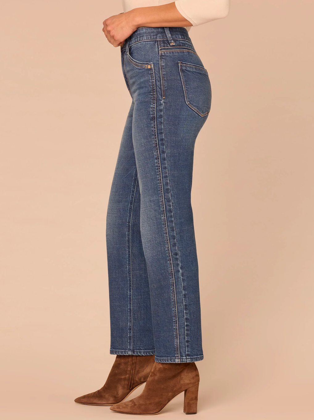 Alternate front view of blue straight-leg ankle jeans