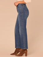 Alternate front view of blue straight-leg ankle jeans