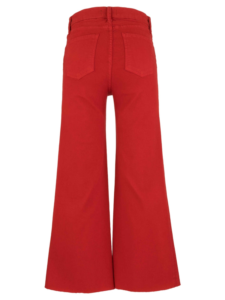 Red flared pants on a white background