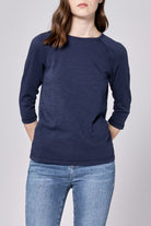 Dear John Boat Neck Slub 3/4 Sleeve Top in Black Iris – Side view