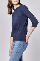 Dear John Boat Neck Slub 3/4 Sleeve Top in Black Iris – Front close-up