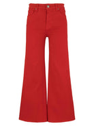 Red flared jeans on a white background