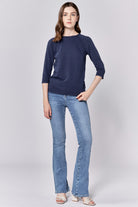 Dear John Boat Neck Slub 3/4 Sleeve Top in Black Iris – Back view