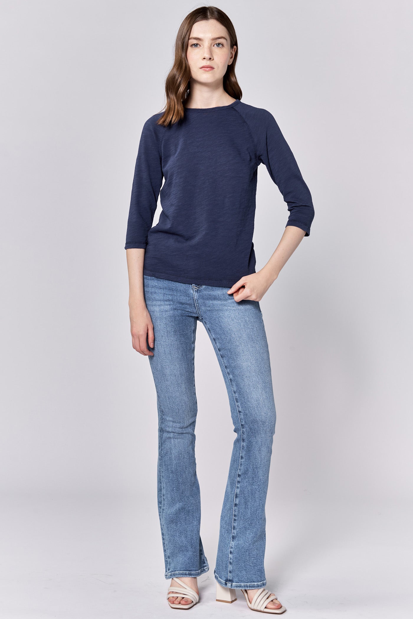 Dear John Boat Neck Slub 3/4 Sleeve Top in Black Iris – Back view